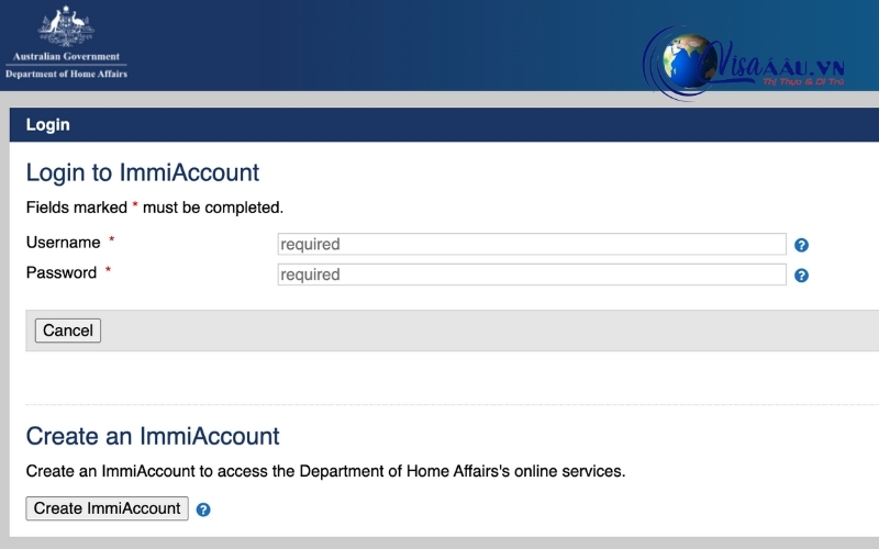 Truy cập vào ImmiAccount để đăng ký tài khoản và tải lên hồ sơ các nhân