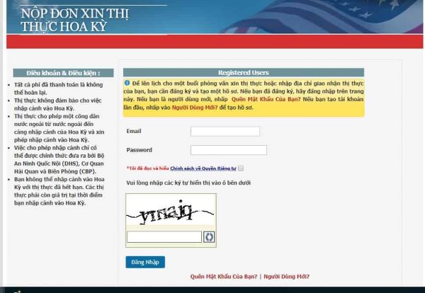 Tạo tài khoản “New User” để thực hiện xin gia hạn visa Mỹ