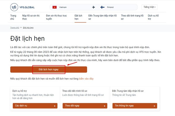Đặt lịch hẹn để lấy dấu vân tay