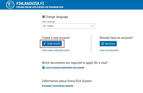 Chọn ““Create account” để bắt đầu