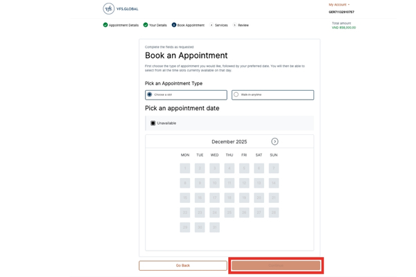 Chọn ngày và giờ hẹn xin visa Đức